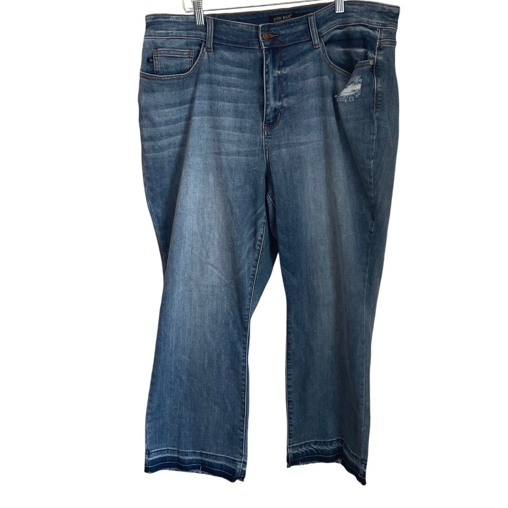 Judy Blue Distressed Cropped Boot Jeans Medium Wash Raw Hem Womens Size 22W